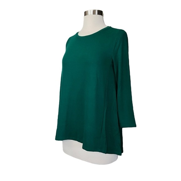 Ann Taylor Loft Knit Top Women's XS Forest Green CrewNeck 3/4 Sleeve Hi-Lo Swing - Picture 5 of 6